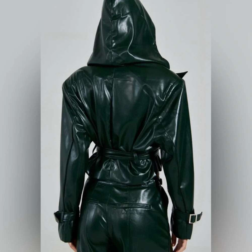 AKIRA Deep Green Faux Leather Butter Soft Jacket with Hood - Picture 4 of 4